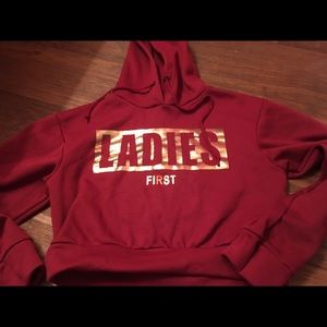 Ladies First Crop Top Long Sleeve Hoodie Sweater.
